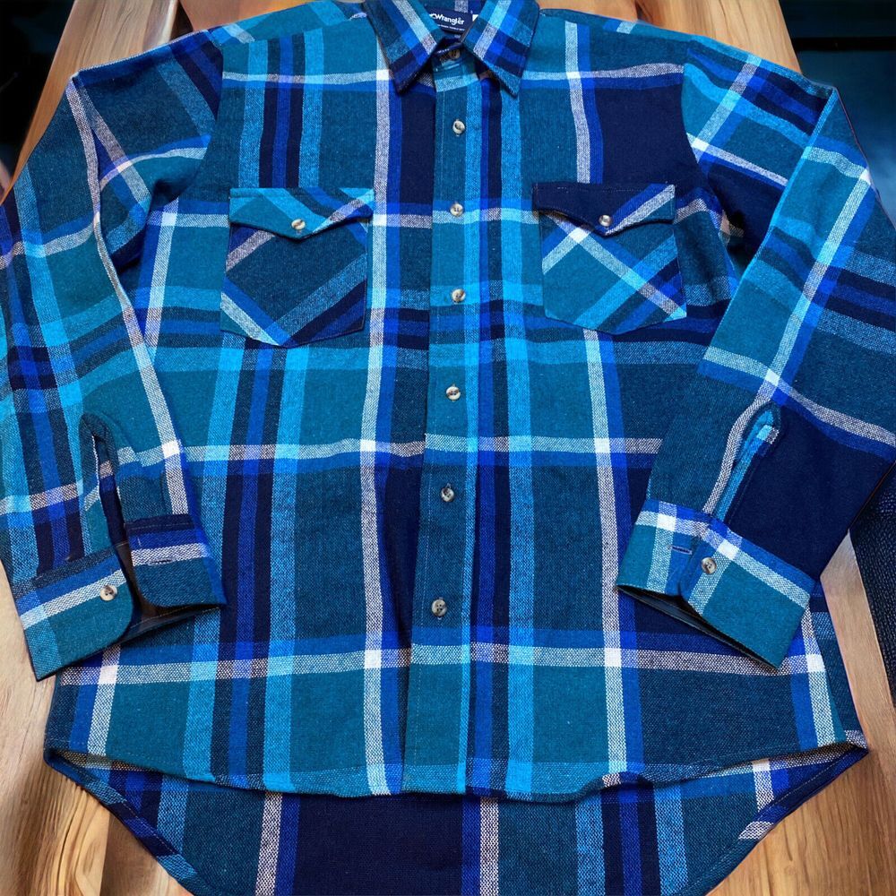 Vintage Wrangler Button‎ Front Shirt Sz Med Multicolor Plaid Western Long Sleeve